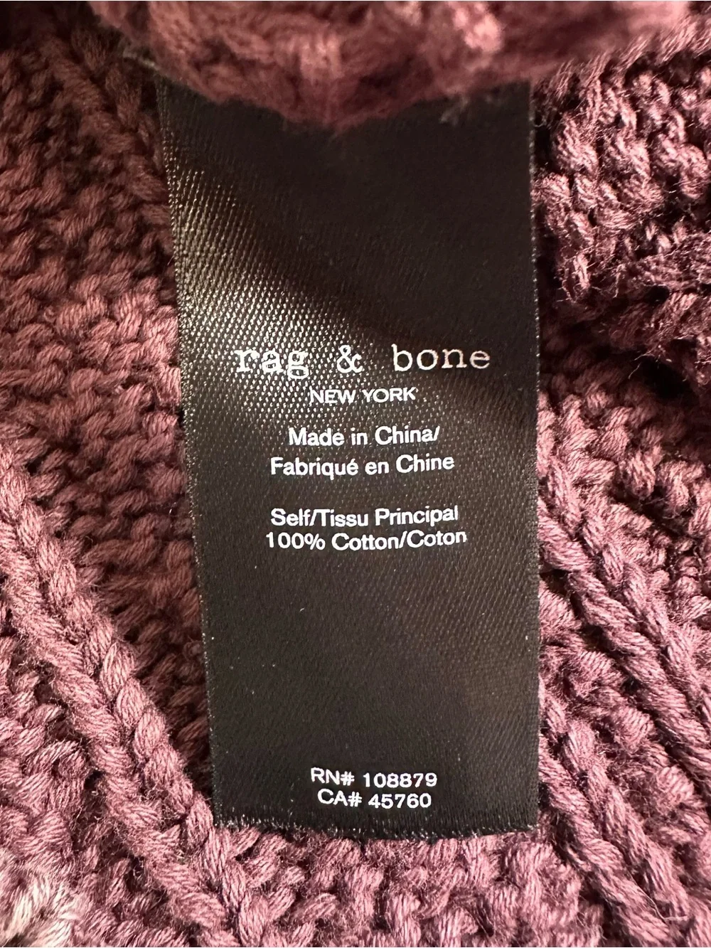rag & bone Mens Dexter Aran Cable Knit Crewneck Sweater Mauve Medium Luxe Preppy